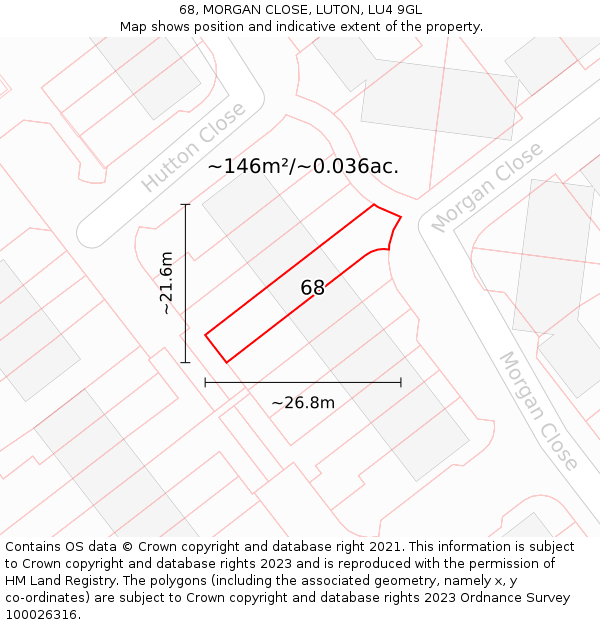 68, MORGAN CLOSE, LUTON, LU4 9GL: Plot and title map