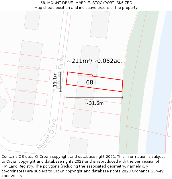 68, MOUNT DRIVE, MARPLE, STOCKPORT, SK6 7BD: Plot and title map