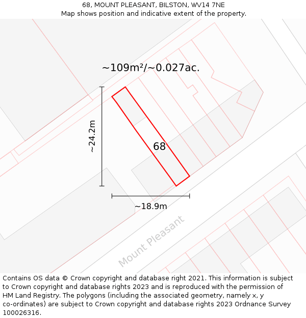68, MOUNT PLEASANT, BILSTON, WV14 7NE: Plot and title map