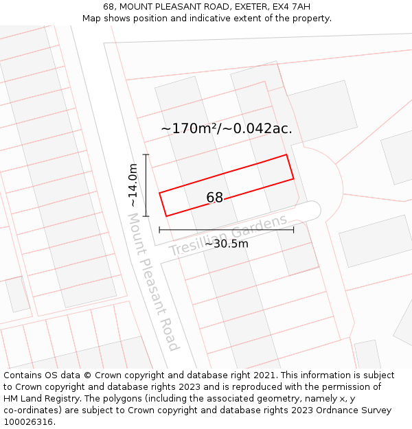 68, MOUNT PLEASANT ROAD, EXETER, EX4 7AH: Plot and title map