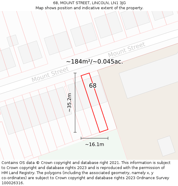 68, MOUNT STREET, LINCOLN, LN1 3JG: Plot and title map