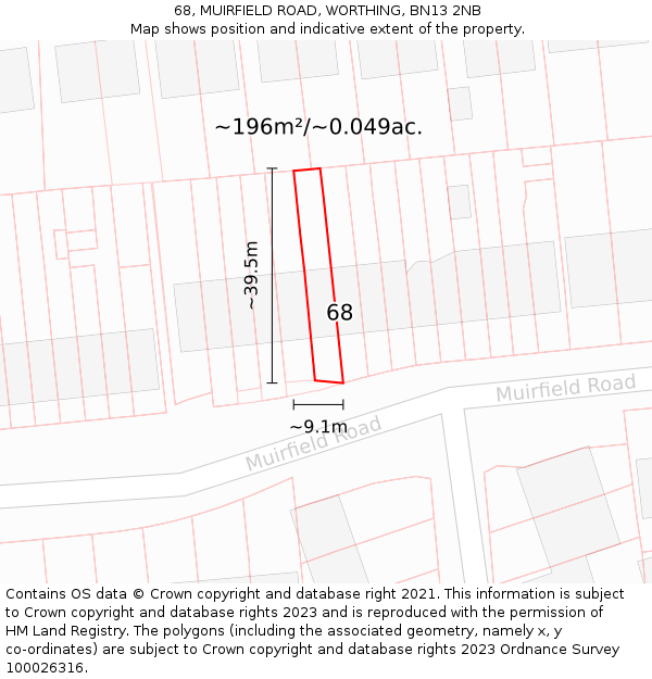 68, MUIRFIELD ROAD, WORTHING, BN13 2NB: Plot and title map