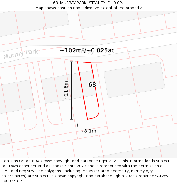 68, MURRAY PARK, STANLEY, DH9 0PU: Plot and title map