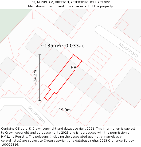 68, MUSKHAM, BRETTON, PETERBOROUGH, PE3 9XX: Plot and title map