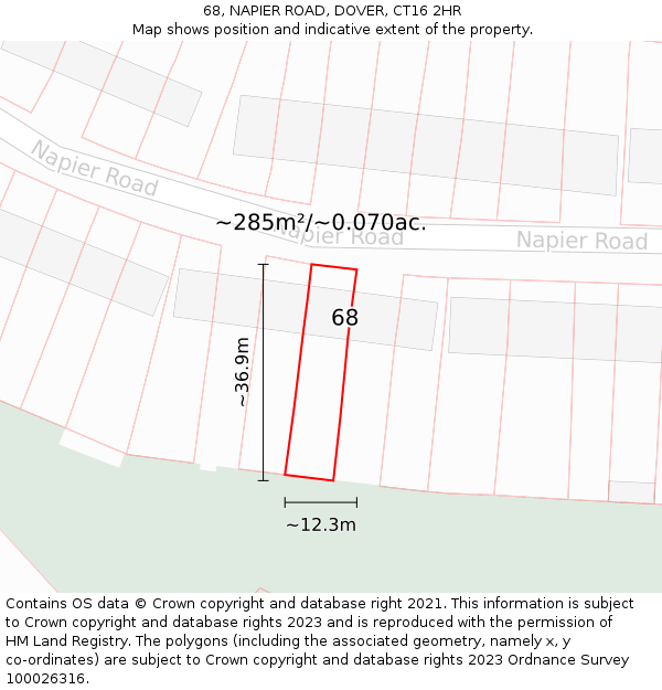 68, NAPIER ROAD, DOVER, CT16 2HR: Plot and title map
