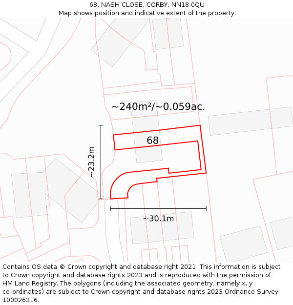 68, NASH CLOSE, CORBY, NN18 0QU: Plot and title map
