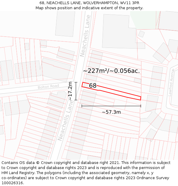 68, NEACHELLS LANE, WOLVERHAMPTON, WV11 3PR: Plot and title map