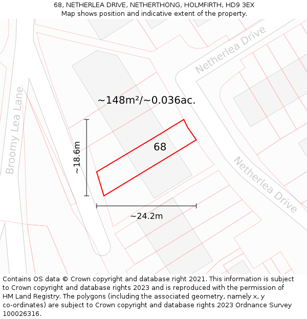 68, NETHERLEA DRIVE, NETHERTHONG, HOLMFIRTH, HD9 3EX: Plot and title map