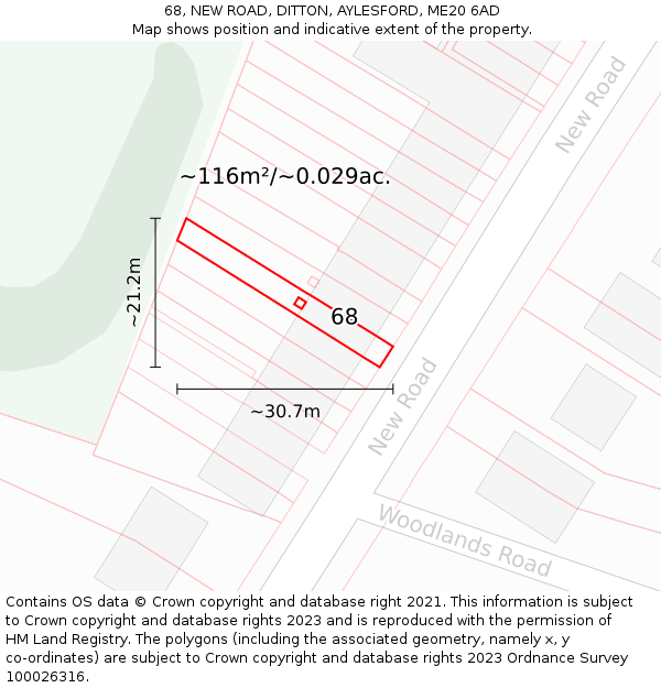 68, NEW ROAD, DITTON, AYLESFORD, ME20 6AD: Plot and title map