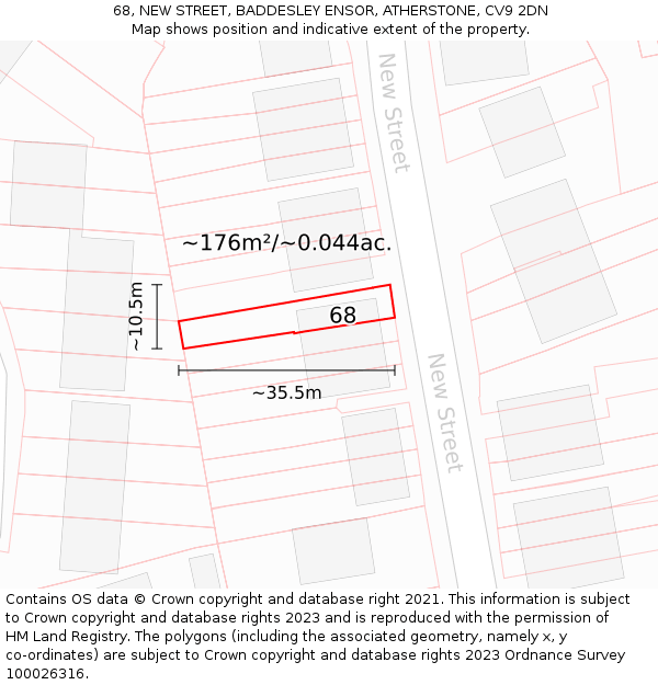 68, NEW STREET, BADDESLEY ENSOR, ATHERSTONE, CV9 2DN: Plot and title map