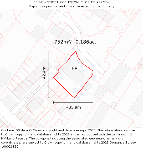 68, NEW STREET, ECCLESTON, CHORLEY, PR7 5TW: Plot and title map