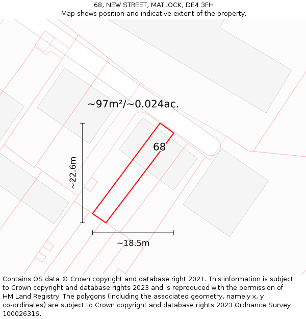 68, NEW STREET, MATLOCK, DE4 3FH: Plot and title map