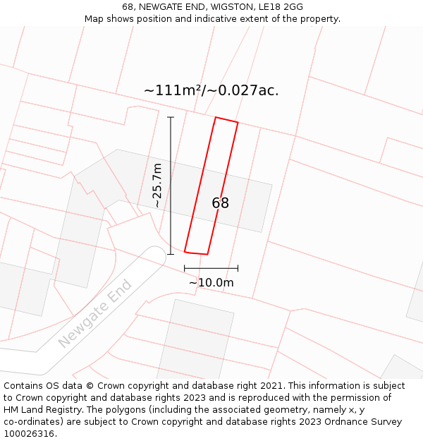 68, NEWGATE END, WIGSTON, LE18 2GG: Plot and title map