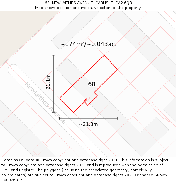 68, NEWLAITHES AVENUE, CARLISLE, CA2 6QB: Plot and title map