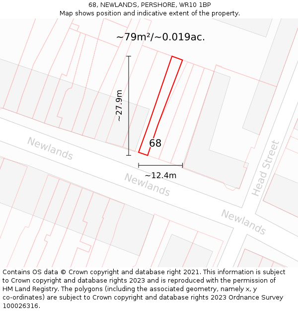 68, NEWLANDS, PERSHORE, WR10 1BP: Plot and title map