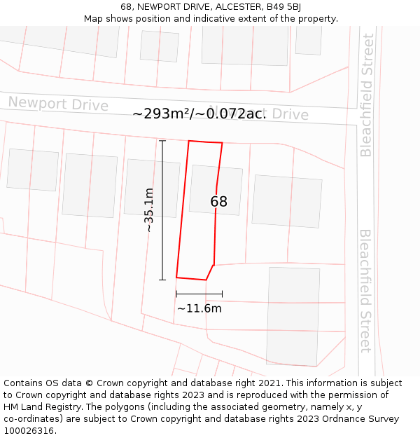 68, NEWPORT DRIVE, ALCESTER, B49 5BJ: Plot and title map