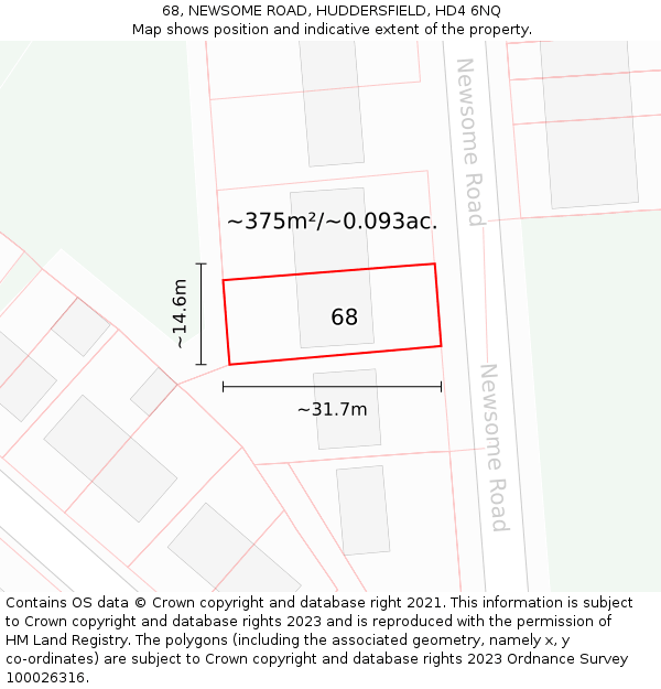 68, NEWSOME ROAD, HUDDERSFIELD, HD4 6NQ: Plot and title map