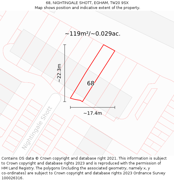 68, NIGHTINGALE SHOTT, EGHAM, TW20 9SX: Plot and title map