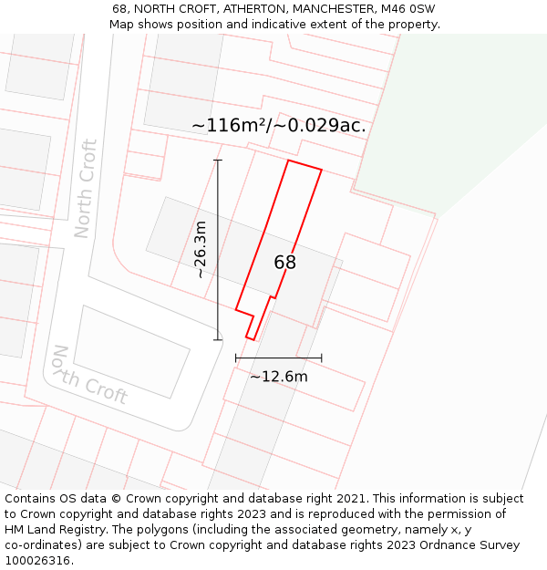 68, NORTH CROFT, ATHERTON, MANCHESTER, M46 0SW: Plot and title map
