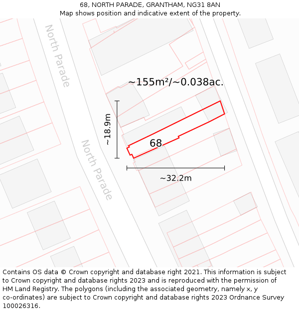 68, NORTH PARADE, GRANTHAM, NG31 8AN: Plot and title map