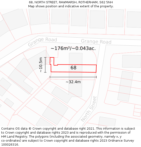 68, NORTH STREET, RAWMARSH, ROTHERHAM, S62 5NH: Plot and title map