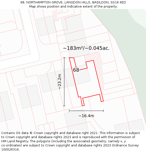 68, NORTHAMPTON GROVE, LANGDON HILLS, BASILDON, SS16 6ED: Plot and title map