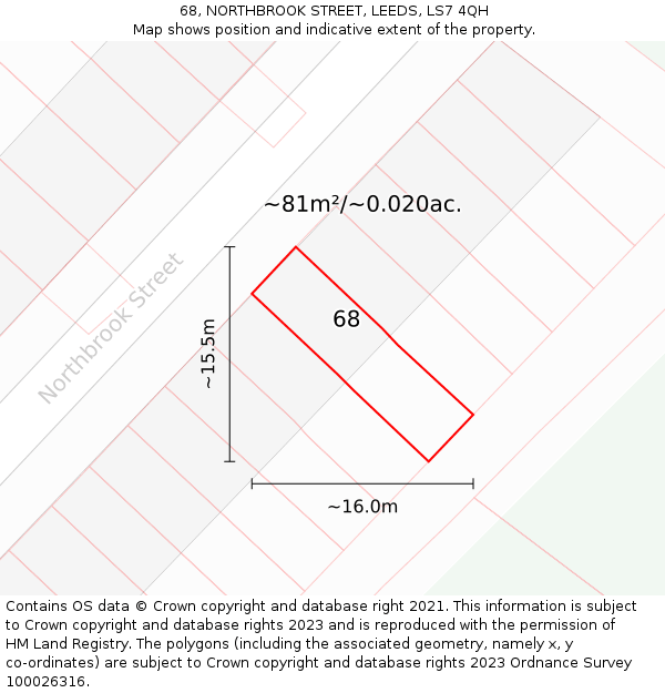68, NORTHBROOK STREET, LEEDS, LS7 4QH: Plot and title map