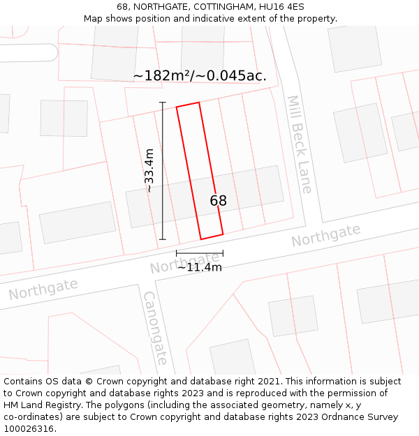 68, NORTHGATE, COTTINGHAM, HU16 4ES: Plot and title map