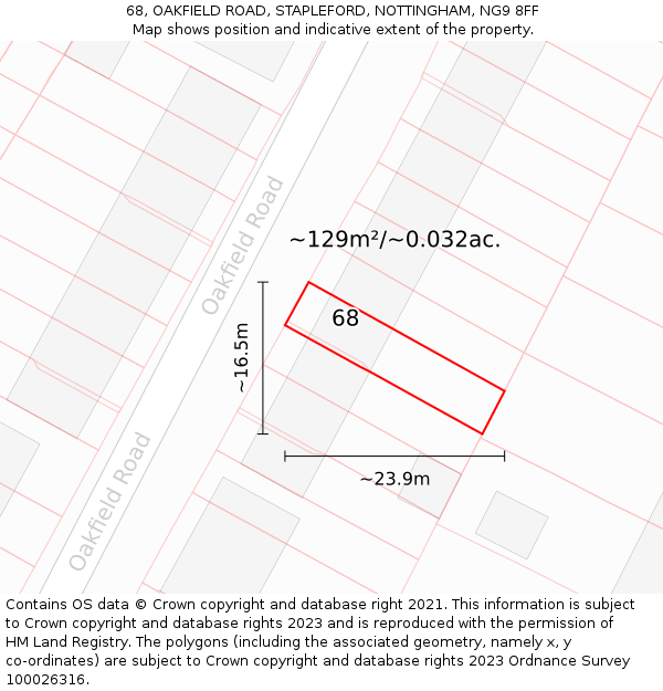 68, OAKFIELD ROAD, STAPLEFORD, NOTTINGHAM, NG9 8FF: Plot and title map