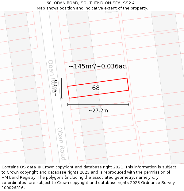 68, OBAN ROAD, SOUTHEND-ON-SEA, SS2 4JL: Plot and title map