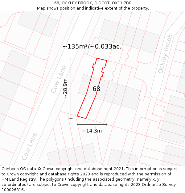 68, OCKLEY BROOK, DIDCOT, OX11 7DP: Plot and title map