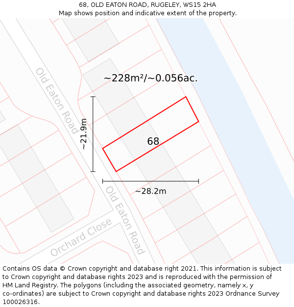68, OLD EATON ROAD, RUGELEY, WS15 2HA: Plot and title map