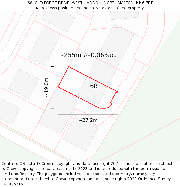 68, OLD FORGE DRIVE, WEST HADDON, NORTHAMPTON, NN6 7ET: Plot and title map