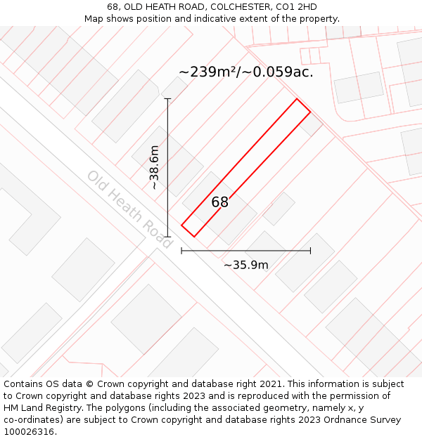 68, OLD HEATH ROAD, COLCHESTER, CO1 2HD: Plot and title map