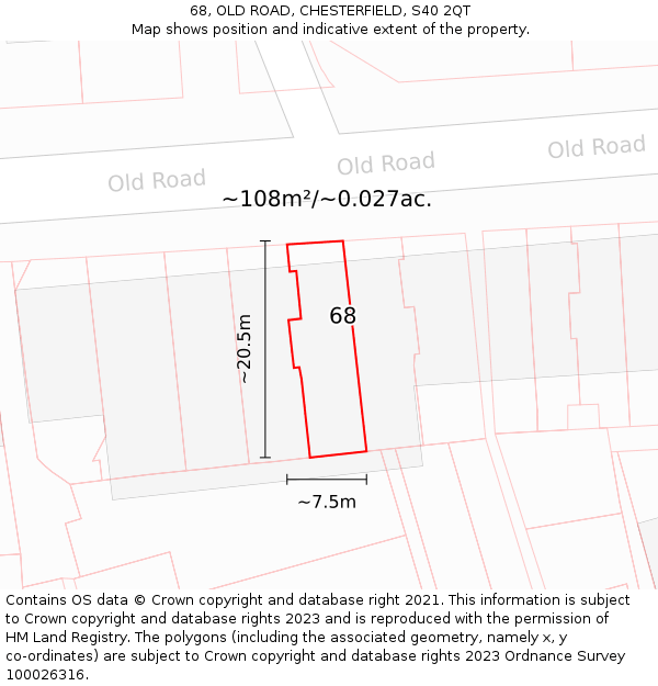 68, OLD ROAD, CHESTERFIELD, S40 2QT: Plot and title map