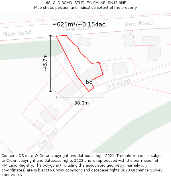 68, OLD ROAD, STUDLEY, CALNE, SN11 9NF: Plot and title map
