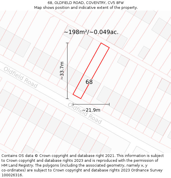68, OLDFIELD ROAD, COVENTRY, CV5 8FW: Plot and title map