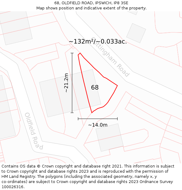 68, OLDFIELD ROAD, IPSWICH, IP8 3SE: Plot and title map