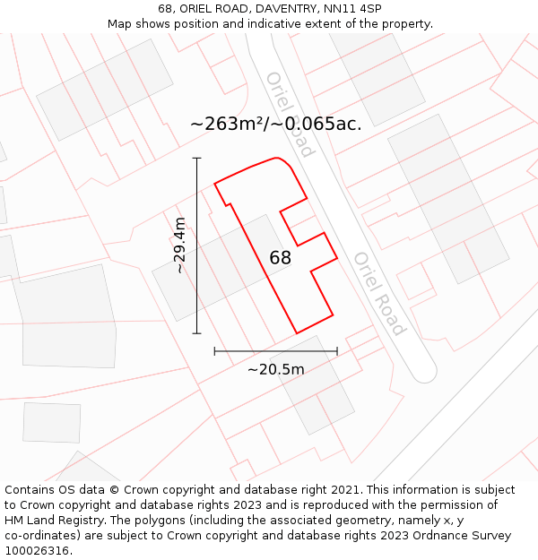 68, ORIEL ROAD, DAVENTRY, NN11 4SP: Plot and title map