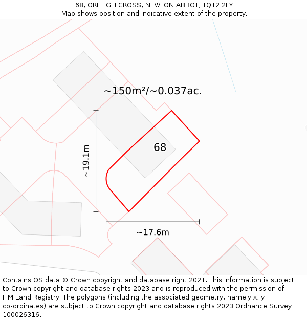 68, ORLEIGH CROSS, NEWTON ABBOT, TQ12 2FY: Plot and title map