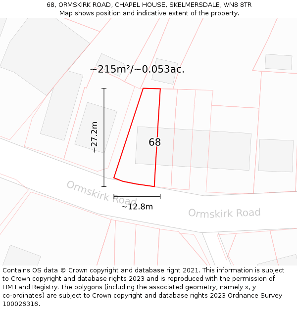 68, ORMSKIRK ROAD, CHAPEL HOUSE, SKELMERSDALE, WN8 8TR: Plot and title map