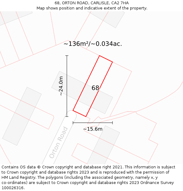68, ORTON ROAD, CARLISLE, CA2 7HA: Plot and title map