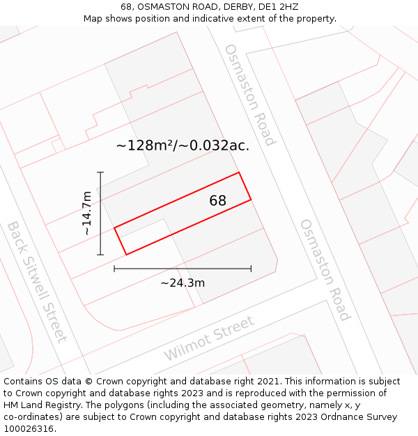 68, OSMASTON ROAD, DERBY, DE1 2HZ: Plot and title map