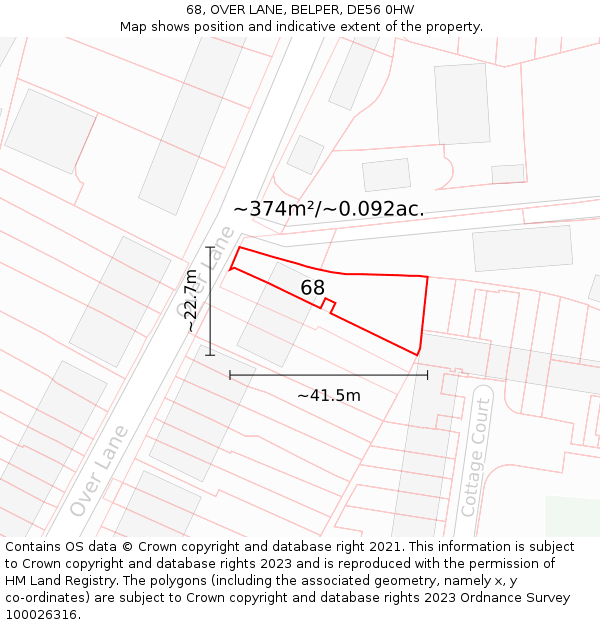 68, OVER LANE, BELPER, DE56 0HW: Plot and title map