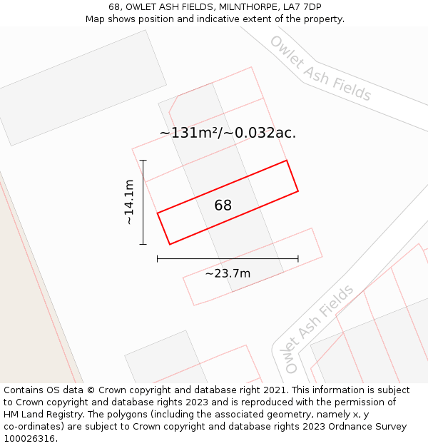 68, OWLET ASH FIELDS, MILNTHORPE, LA7 7DP: Plot and title map
