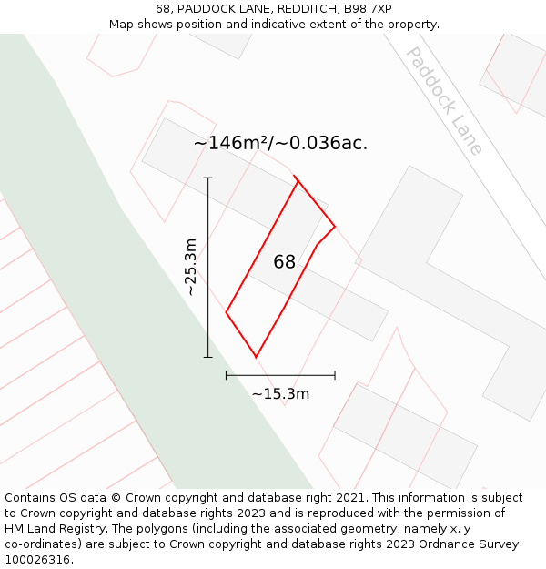 68, PADDOCK LANE, REDDITCH, B98 7XP: Plot and title map
