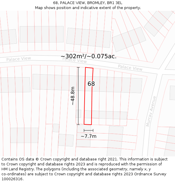 68, PALACE VIEW, BROMLEY, BR1 3EL: Plot and title map