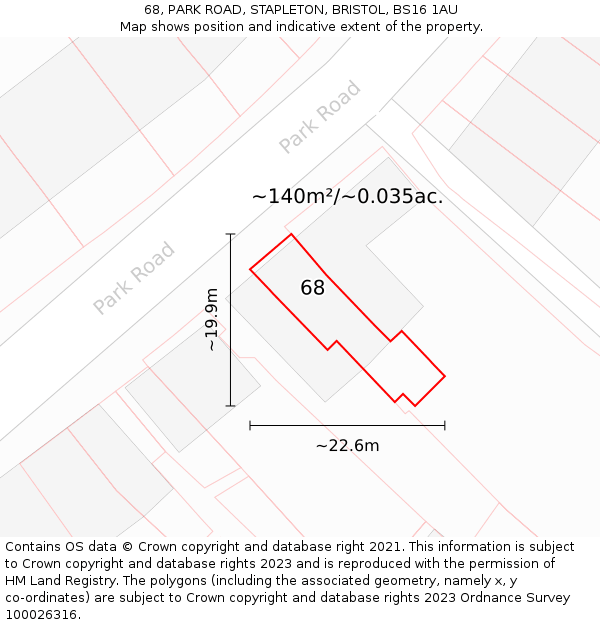 68, PARK ROAD, STAPLETON, BRISTOL, BS16 1AU: Plot and title map