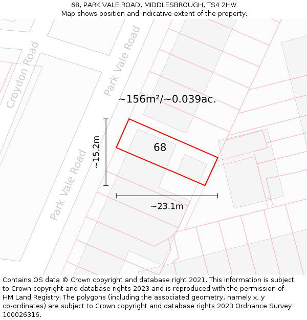 68, PARK VALE ROAD, MIDDLESBROUGH, TS4 2HW: Plot and title map
