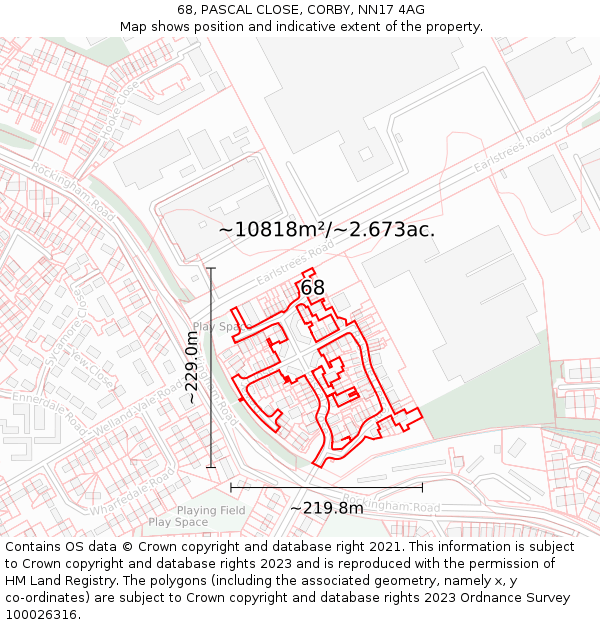 68, PASCAL CLOSE, CORBY, NN17 4AG: Plot and title map